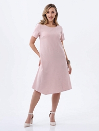 Женское платье с ассиметричной линией низа П465ПУ / Пудровый